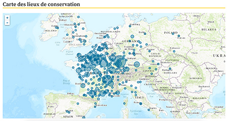 Copie d'écran : carte des lieux de conservation (Biblissima)
